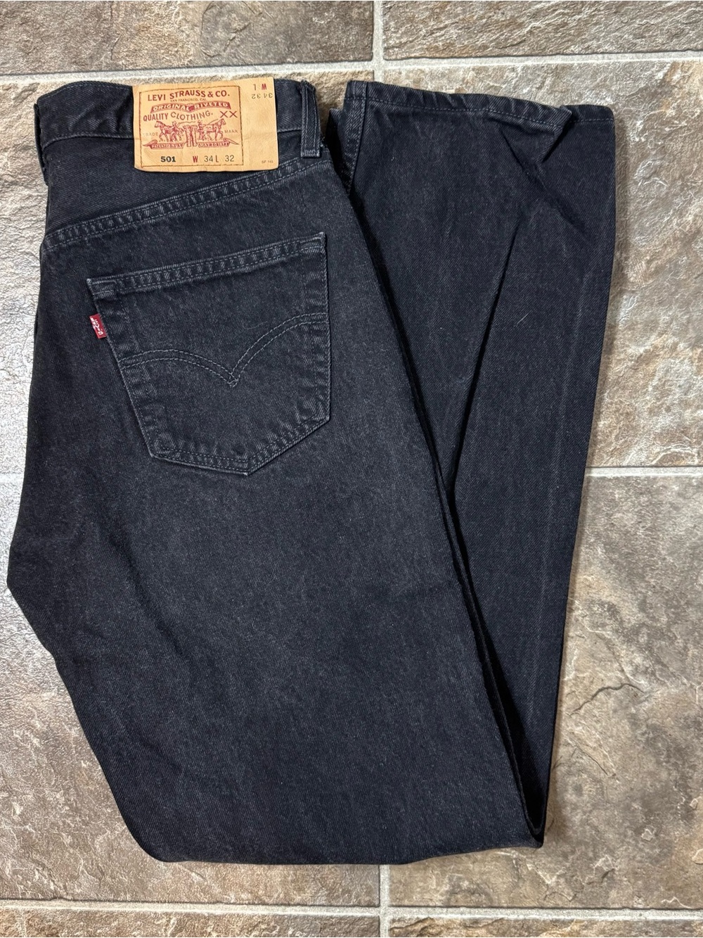 Levi's 501 Denim Jeans Black Straight Fit Cotton Pants Mens 34x32